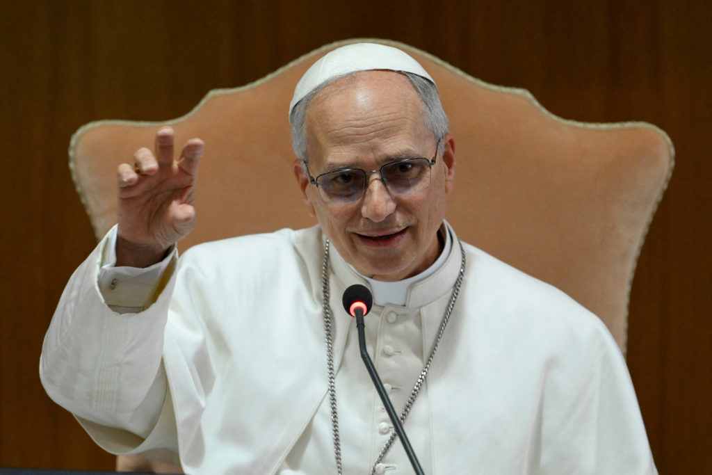 Pope Leo XIV speaks during a meeting with the Cardinals at the Vatican, Vatican Media/­Handout via REUTERS    ATTENTION EDITORS - THIS IMAGE WAS PROVIDED BY A THIRD PARTY.